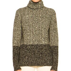 VINCE 50% Wool 50% Yak Color Twist Turtleneck Sweater in Natural/Carbon Medium